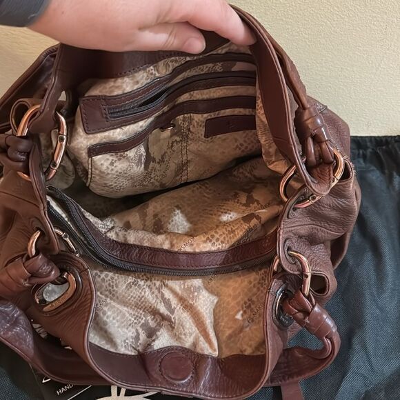 B Makowsky Leather Hobo Bag with Dust Bag- Chocolate Brown - Picture 7 of 8